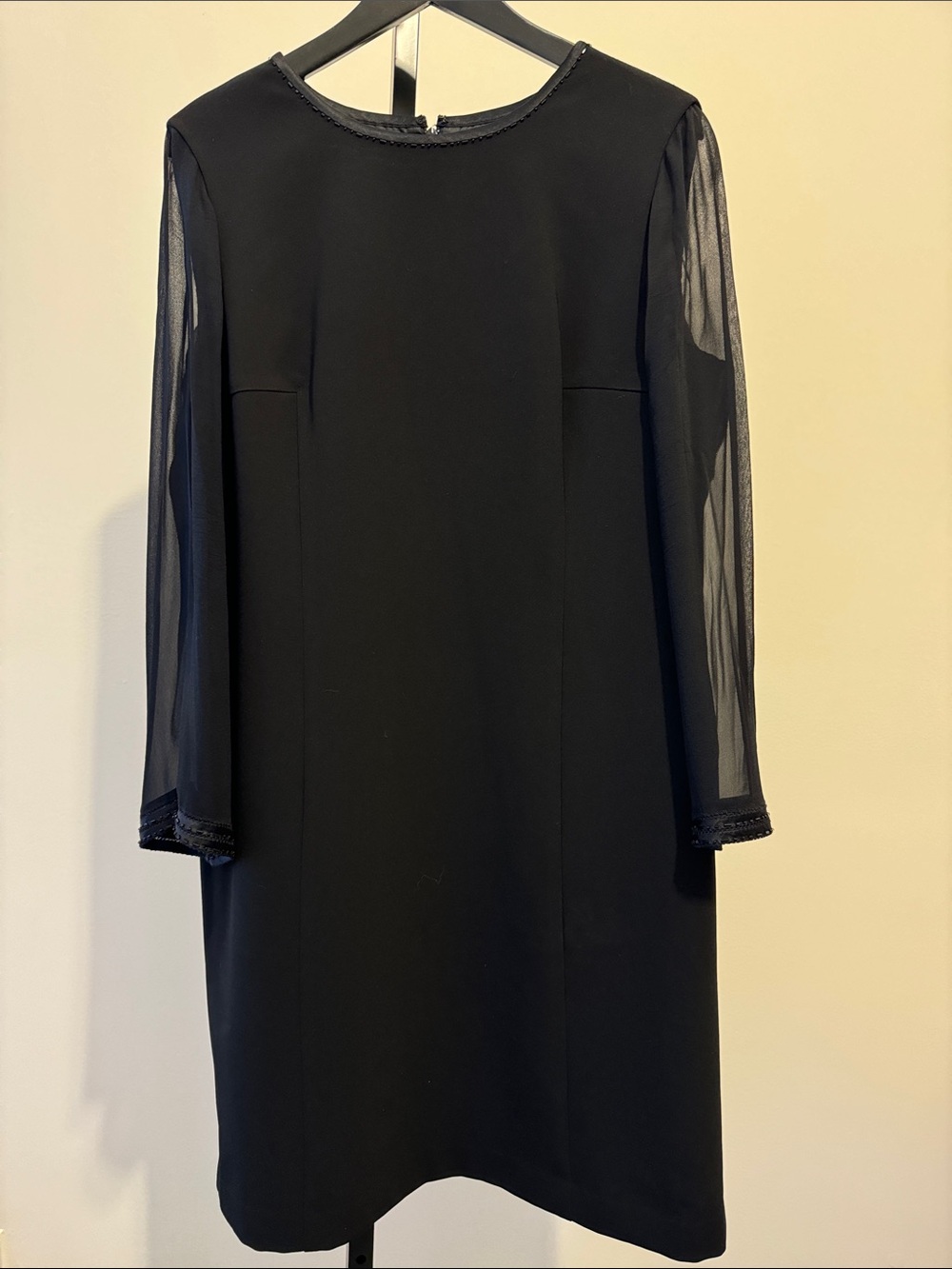 Jones New York Elegant Black Sheer-Sleeve Dress With Beaded Accent